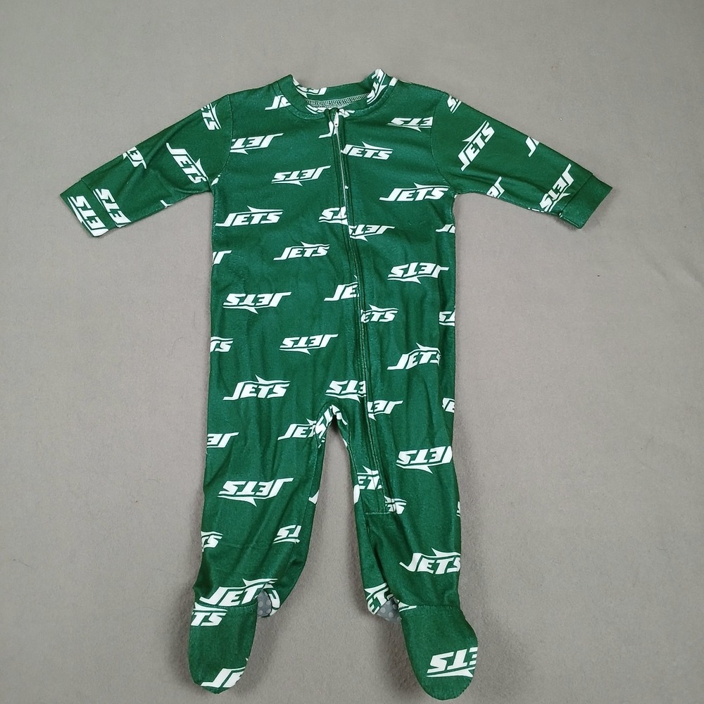 NY Jets Baby‎ One Piece 6/9 Months NFL Team Apparel Kids Footie Pajamas Green
